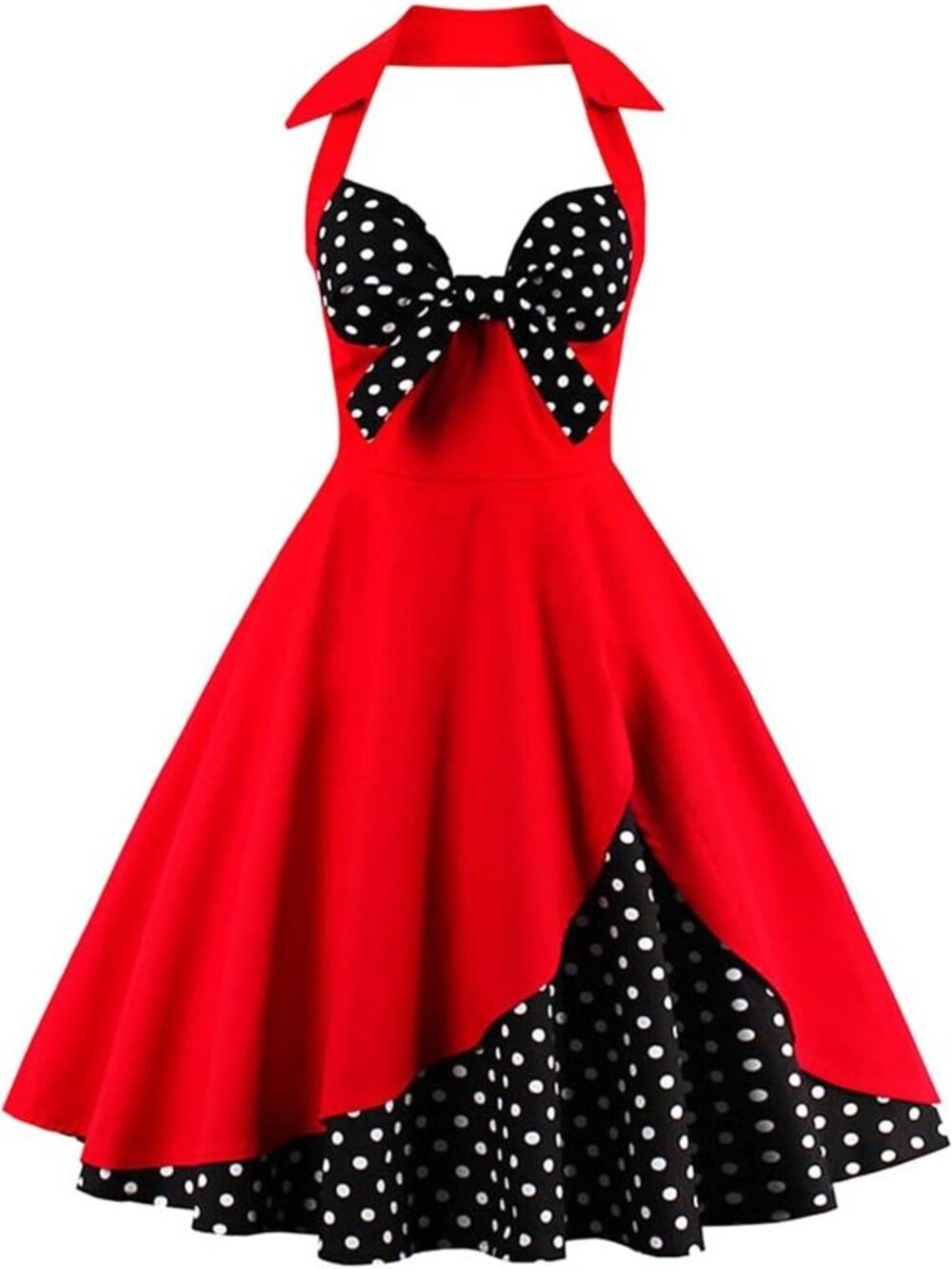 Vintage 1950s Polka Dot Rockabilly Halter Dress | Retro Floral Cocktail Swing